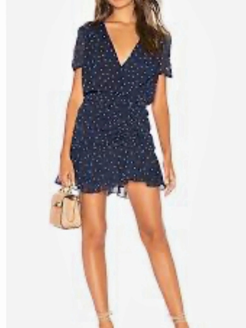 ASTR the Label Natasha Dress Polka Dot Mini Dress Blue Medium